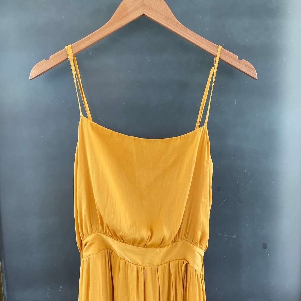 Modern Citizen Mila Layered Tank Dress in marigold Satin Midi Draped Waist tie - Picture 4 of 8